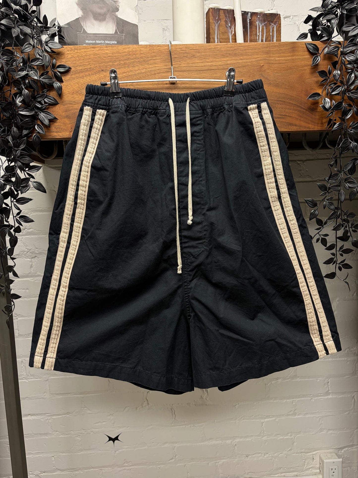 AW2014 Rick Owens ‘Moody’ Boxer Striped Black/Milk Drawstring Shorts