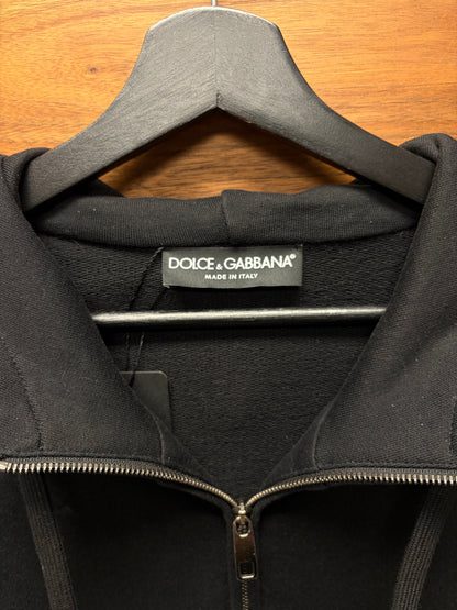 Dolce & Gabbana ‘Mainline’ Black Zip-Up Hoodie with Leather Patch