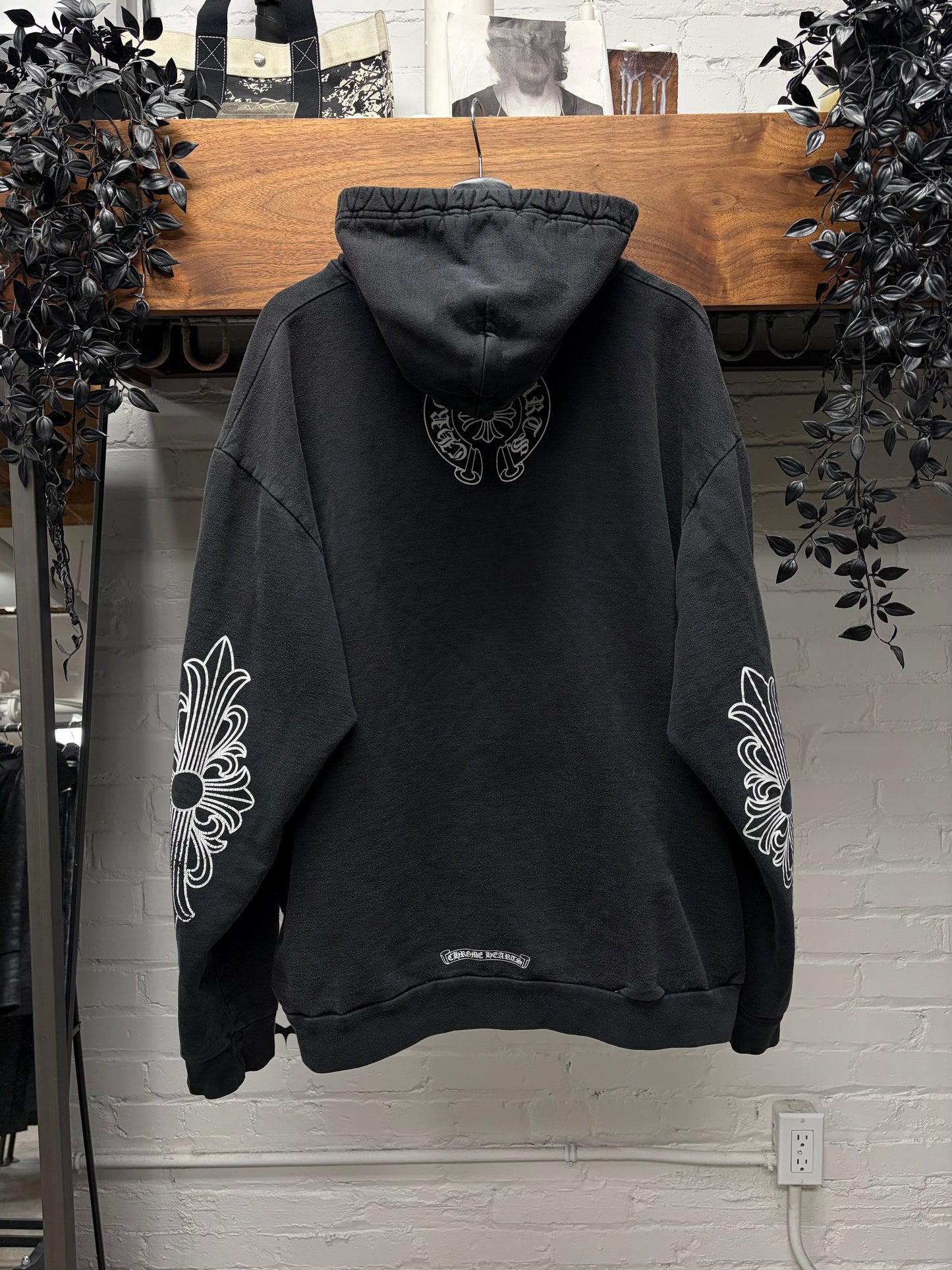 Vintage Chrome Hearts ‘T-Bar’ Floral Cross Logo Black Pullover Hoodie
