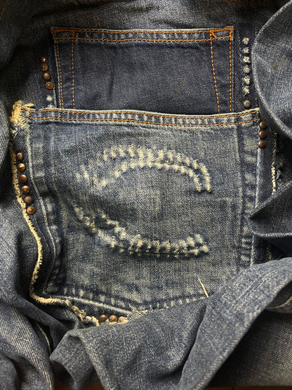 Roberto Cavalli Dirt Washed Blue Bootcut Logo Denim