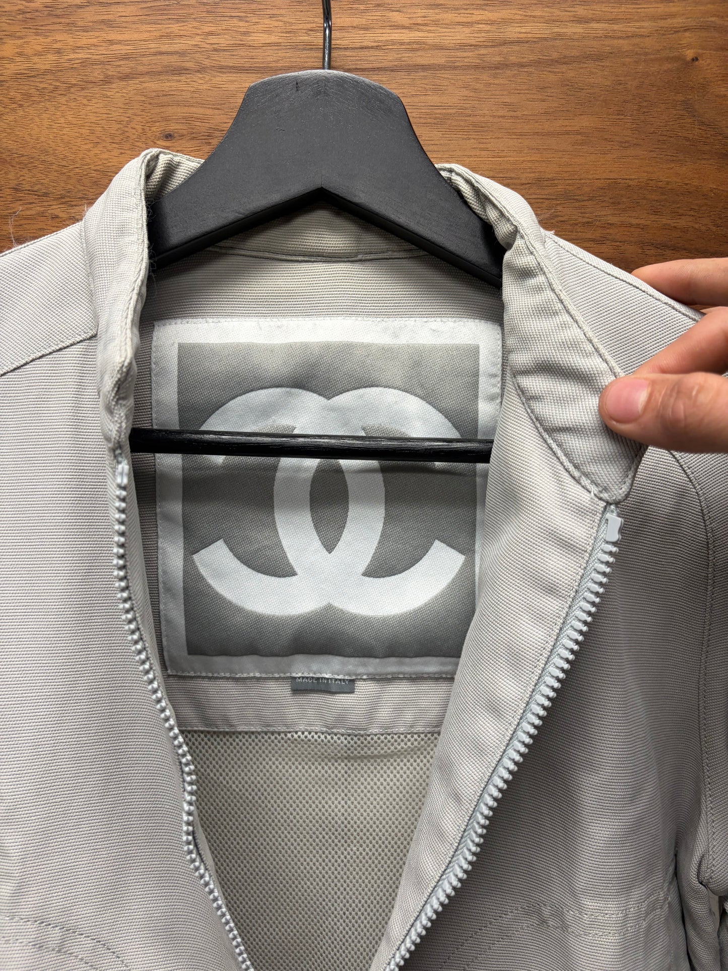 Chanel Sport Light Grey ‘Flight Bomber’ Cropped Zip-Up Jacket