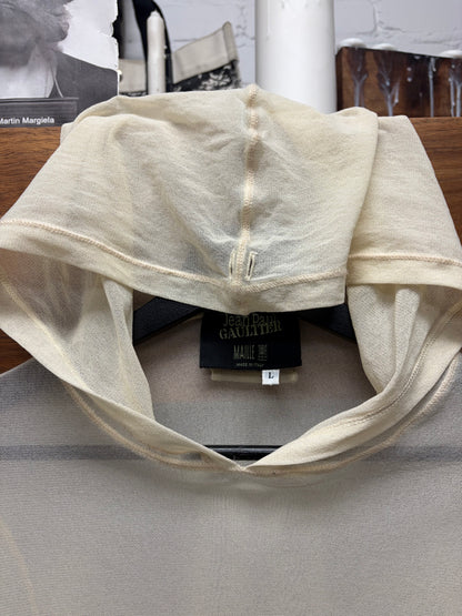 Vintage Jean Paul Gaultier Sheer Mesh Hoodie with Wool Trim