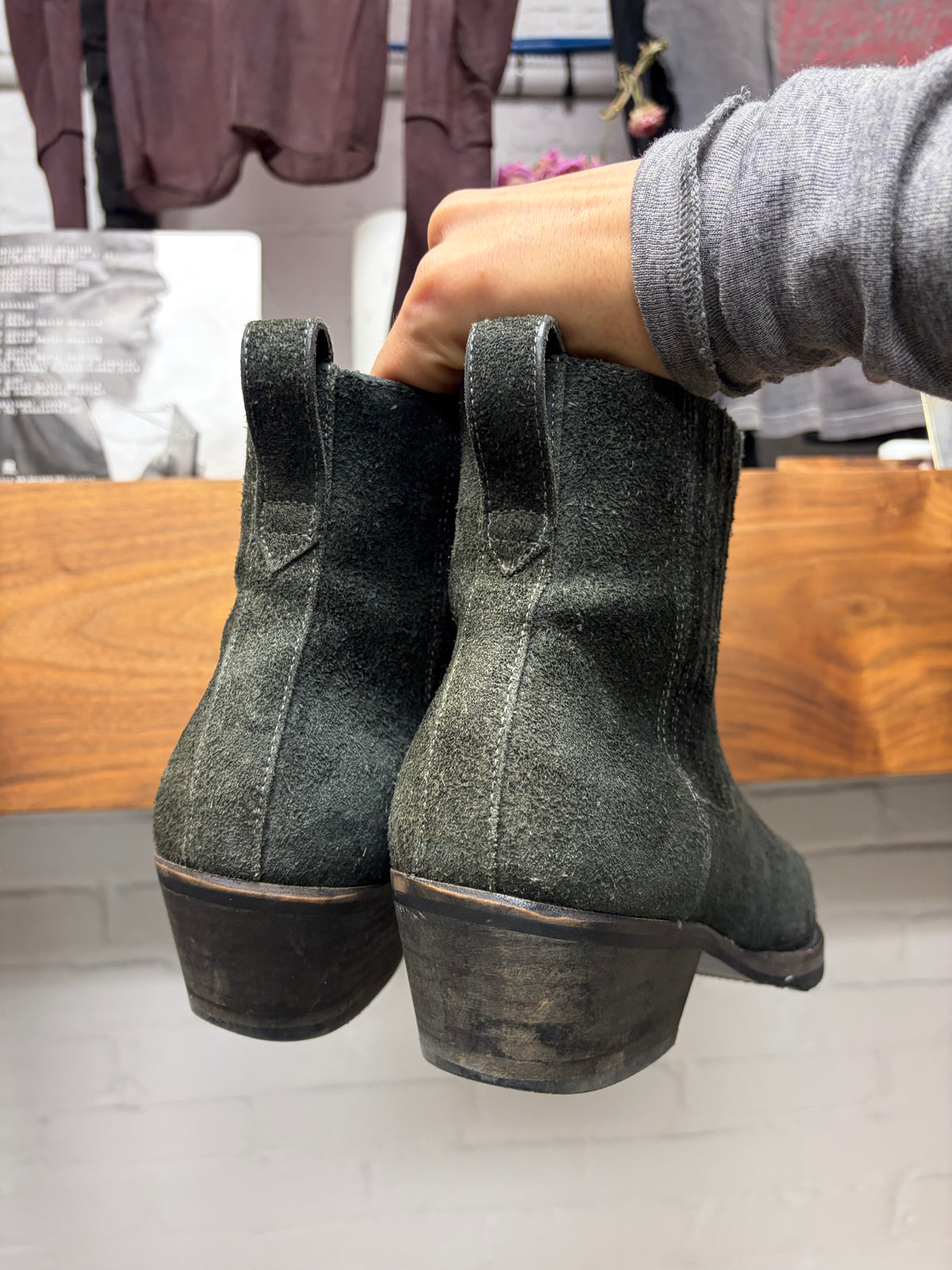 Our Legacy Charcoal Grey Suede ‘Cuban’ Pointed Toe Chelsea Boots