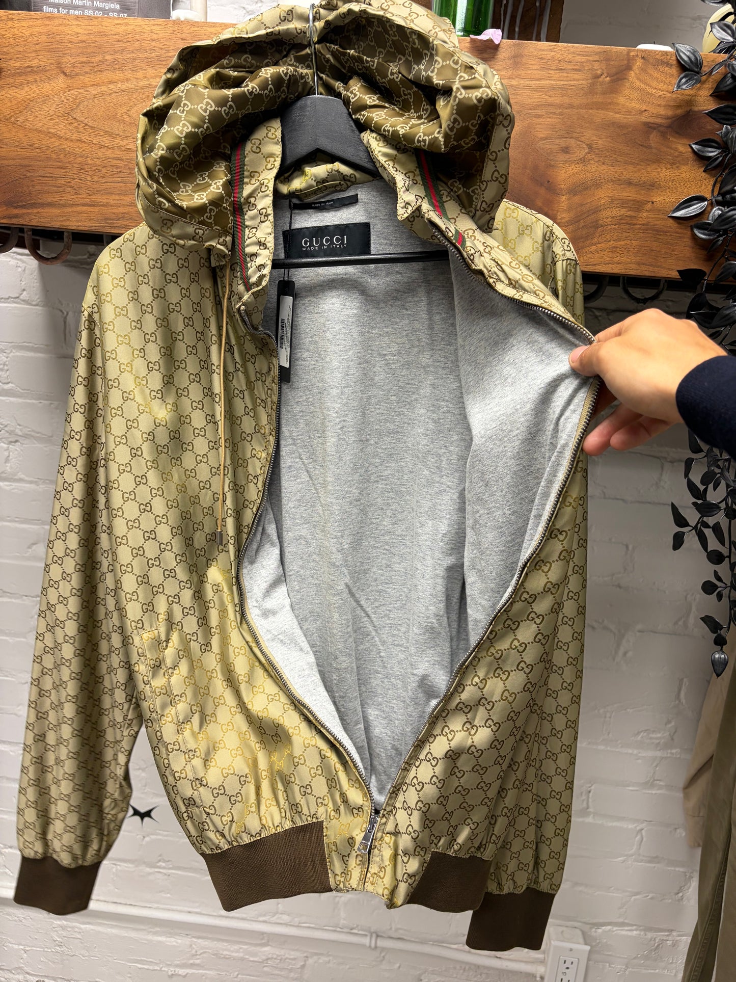 Gucci ‘Packable Hood’ Guccisima Monogram Zip-Up Shell Track Jacket with Sweatshirt Liner