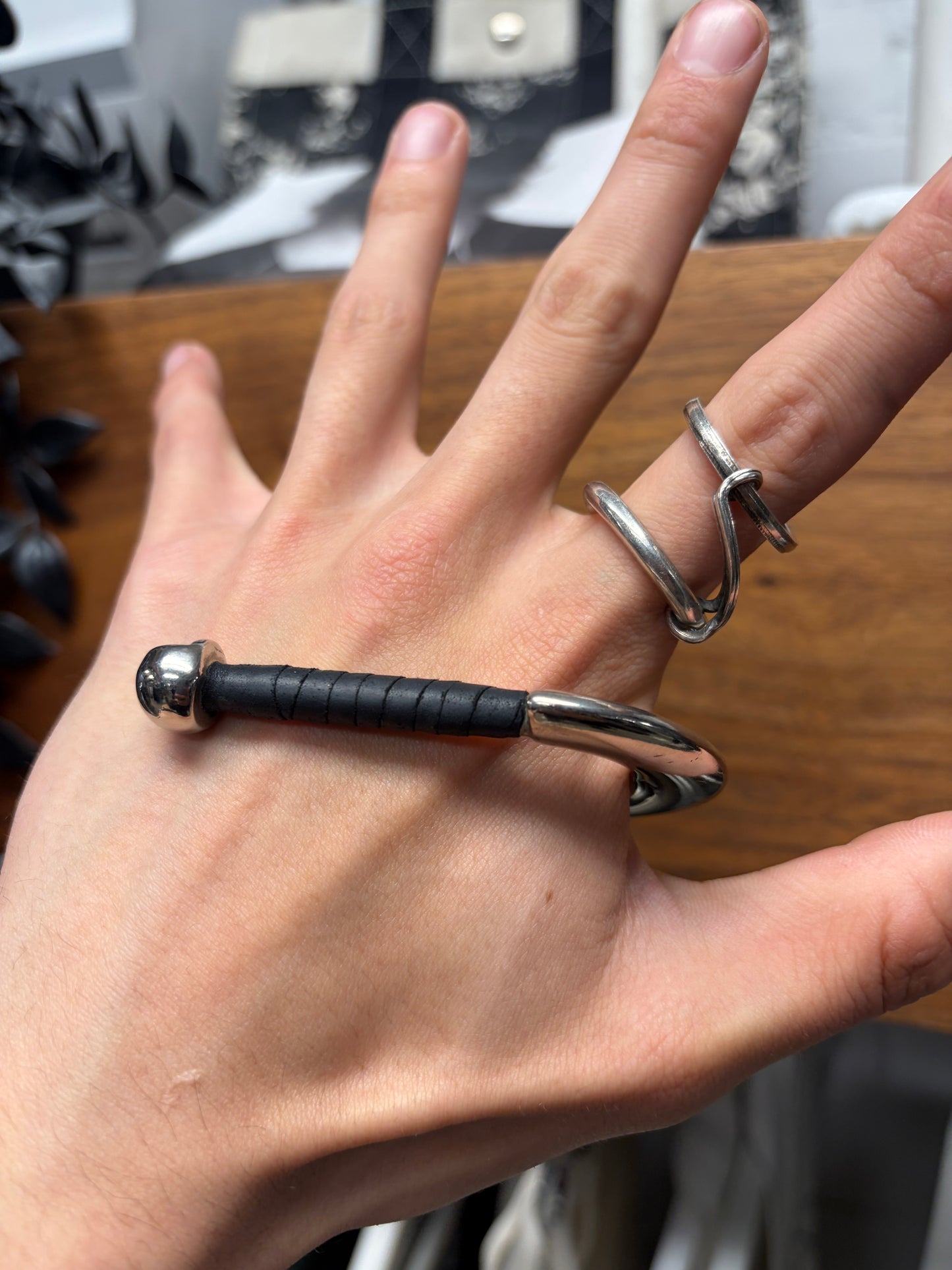 Gareth Pugh ‘Scythe’ Silver Tone/Leather Hook Ring