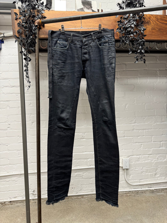 Rick Owens ‘Detroit’ Cut Waxed Raw Hem Denim