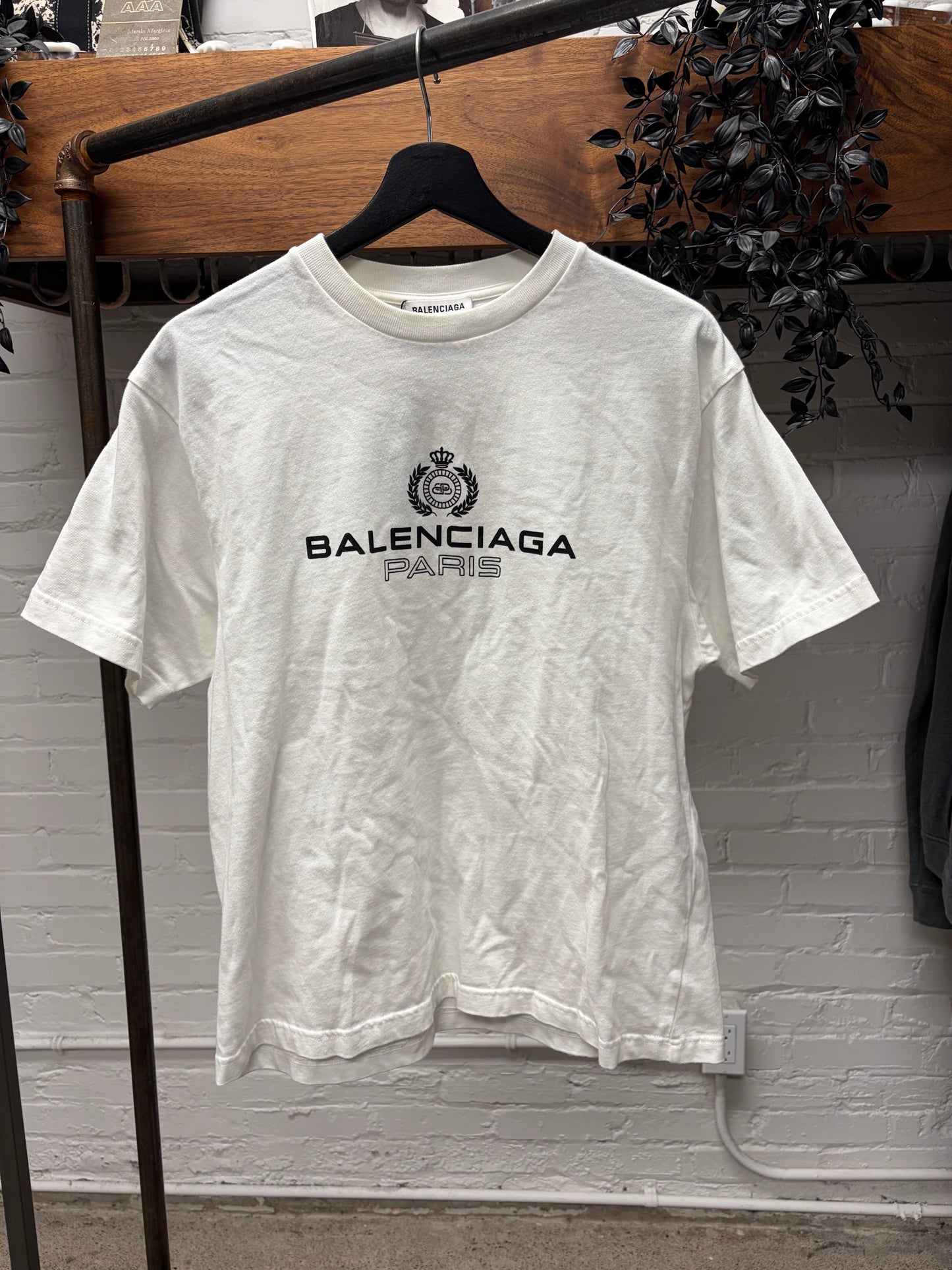 2019 Balenciaga ‘Paris Laurel’ White Logo T-Shirt