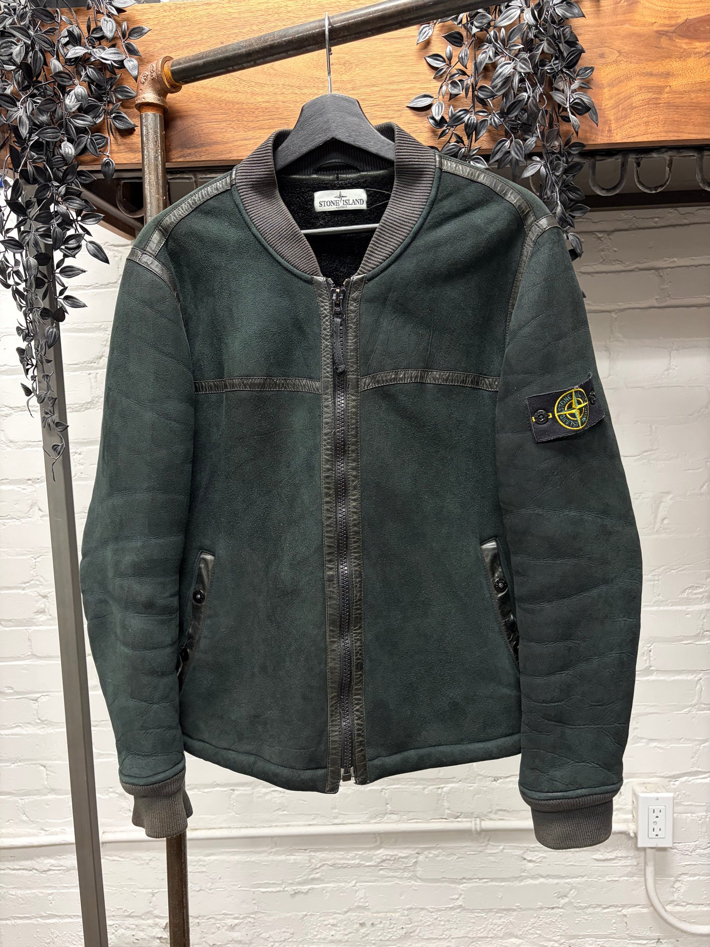 Vintage Stone Island ‘Garment Dyed’ Lambskin Suede Bomber Jacket with Shearling Liner