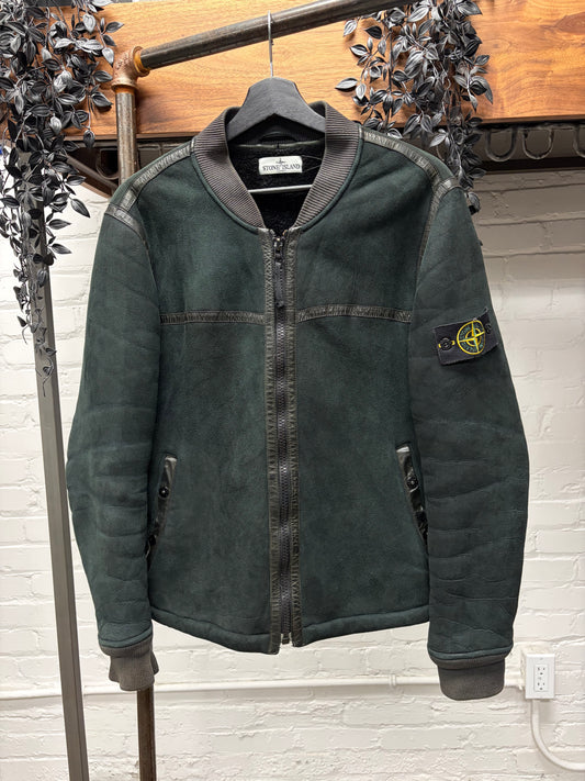 Vintage Stone Island ‘Garment Dyed’ Lambskin Suede Bomber Jacket with Shearling Liner