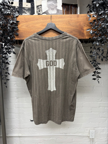 AW2007 Number (N)ine ‘Love God Murder’ Celtic Cross Distressed Brown Graphic T-Shirt