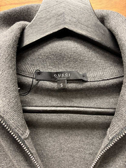 2000s Gucci by Frida Giannini ‘Varsity Crest’ Grey Wool Sweater with Navy Striping