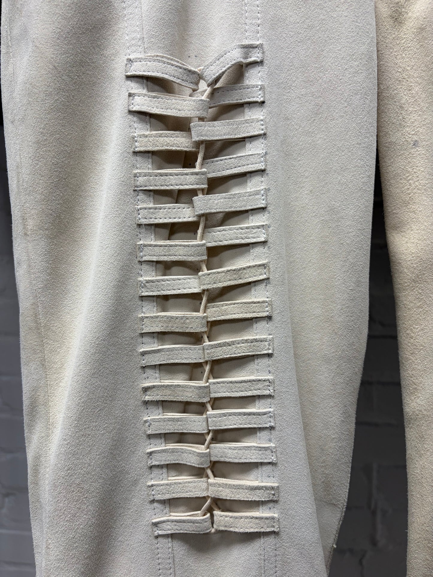 AW2002 Helmut Lang Cream Suede ‘Corset Bondage’ Slim/Straight Leg Leather Pants