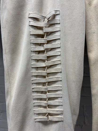 AW2002 Helmut Lang Cream Suede ‘Corset Bondage’ Slim/Straight Leg Leather Pants