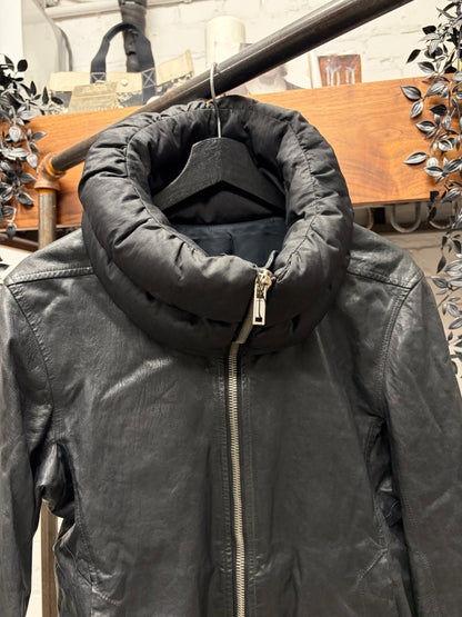 Rick Owens High Neck Leather/Down Filled Jacket