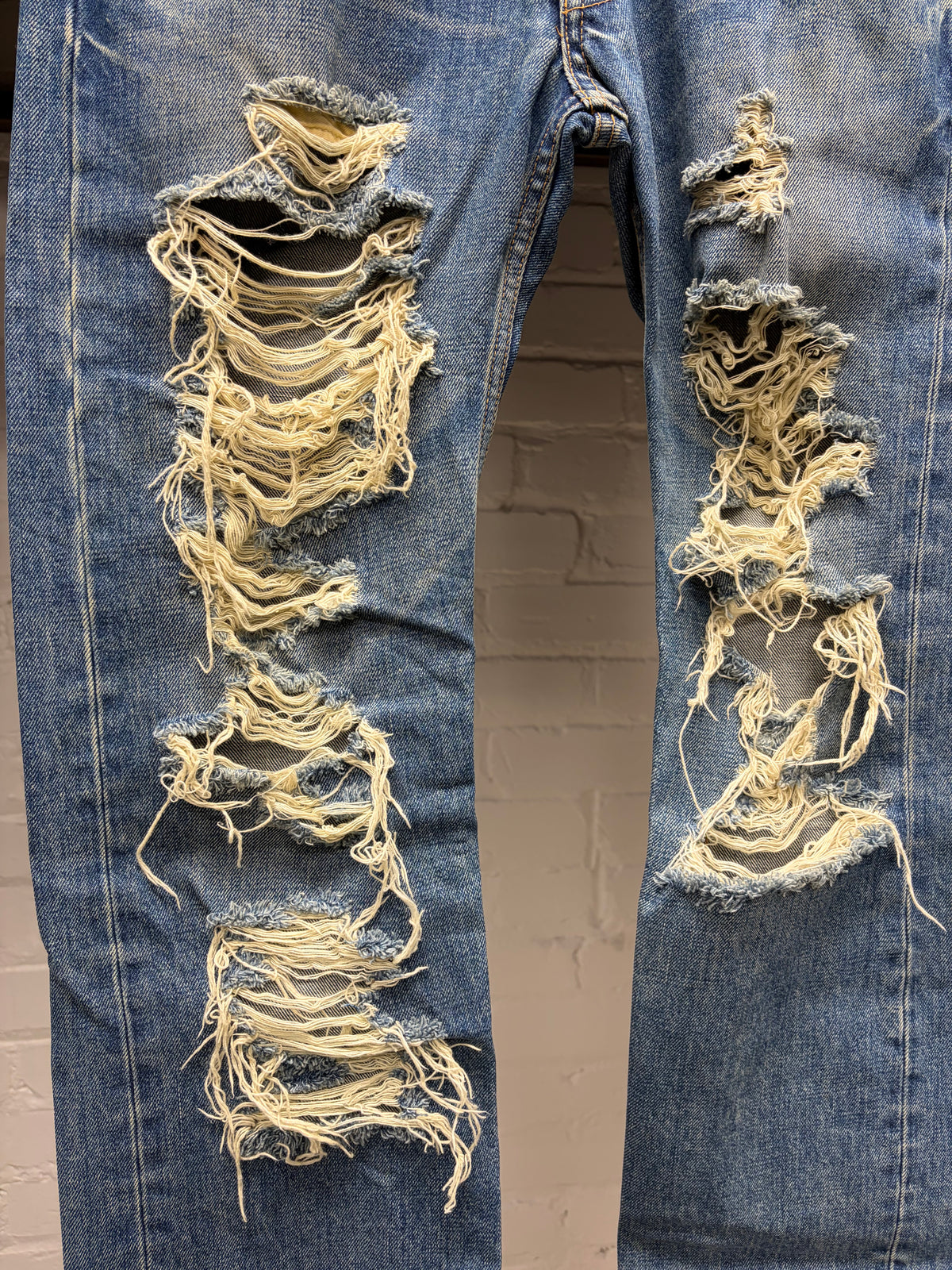 SS2004 Junya Watanabe ‘Crash’ Heavily Distressed Blue Skinny Jeans