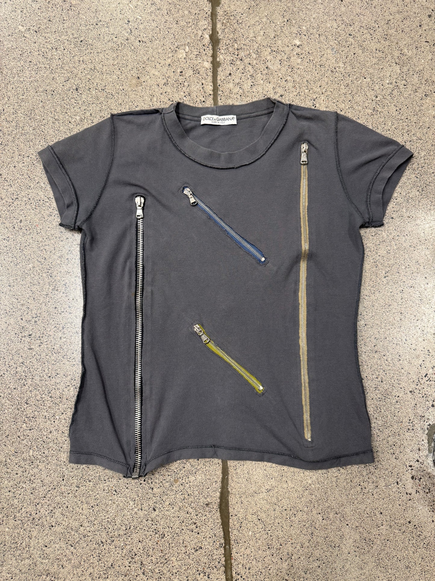 2000s Dolce & Gabbana Raw ‘Zipper Track’ T-Shirt