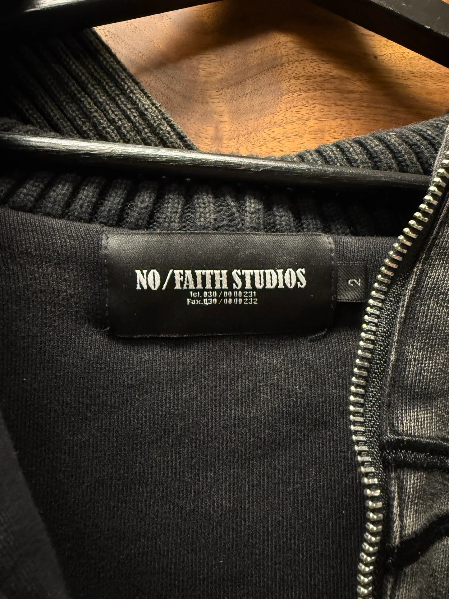 No Faith Studios Layered Ribbed Cotton ‘NFS’ Logo Hoodie