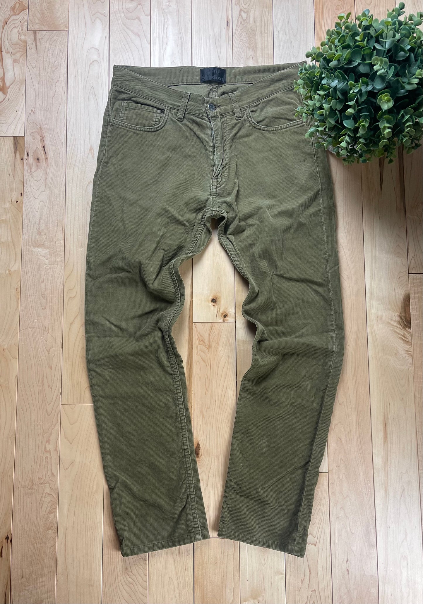 Acne Studios ‘Ace Olive Cord’ Corduroy Slim Straight Pants