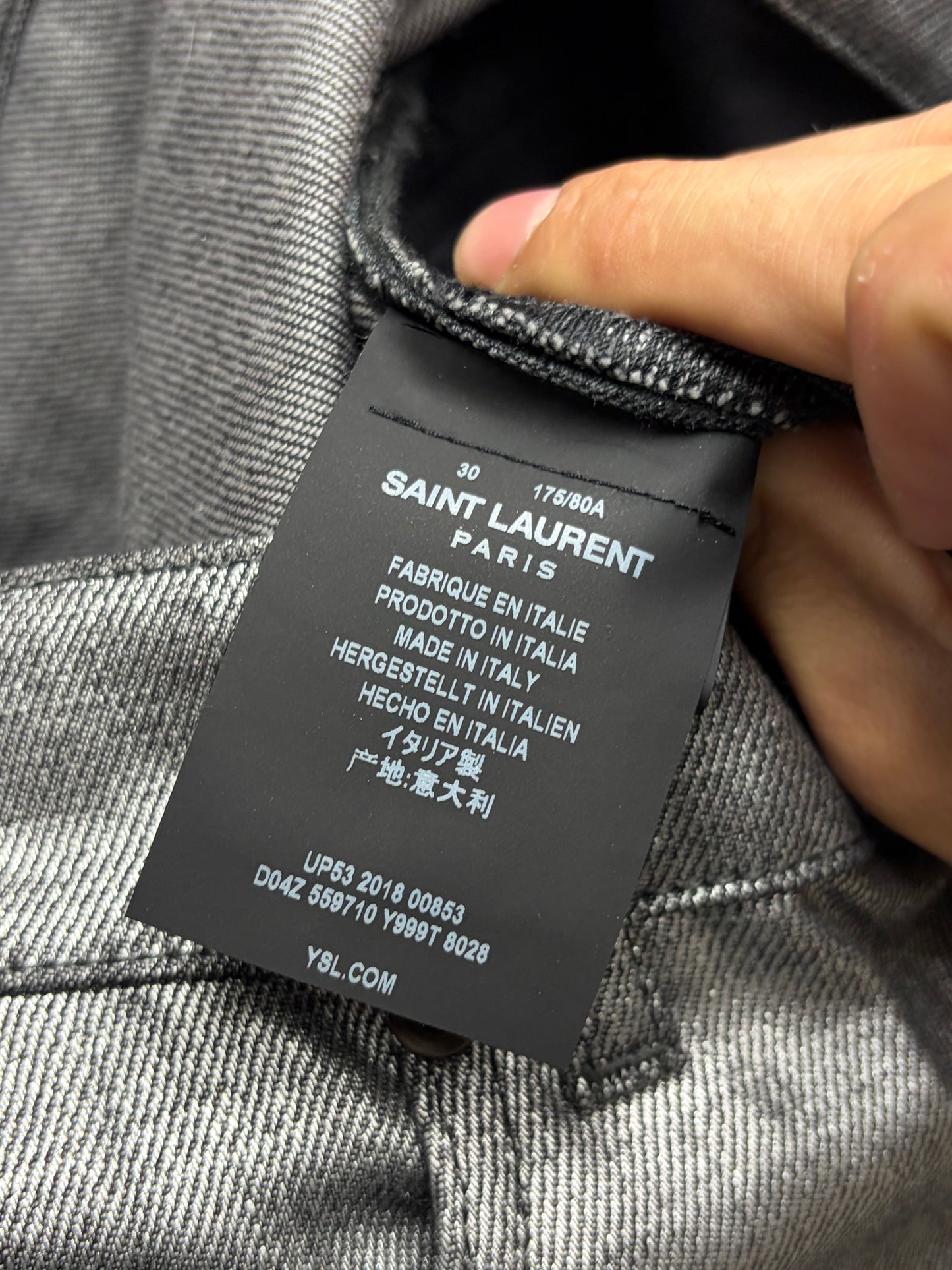 2018 Saint Laurent Silver Waxed ‘D02’ Skinny Jeans