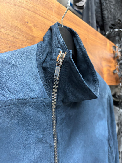 AW2018 Rick Owens Sisyphus ‘Mollino’ Olympic Blue High Neck Zip Blistered Lambskin Leather Jacket