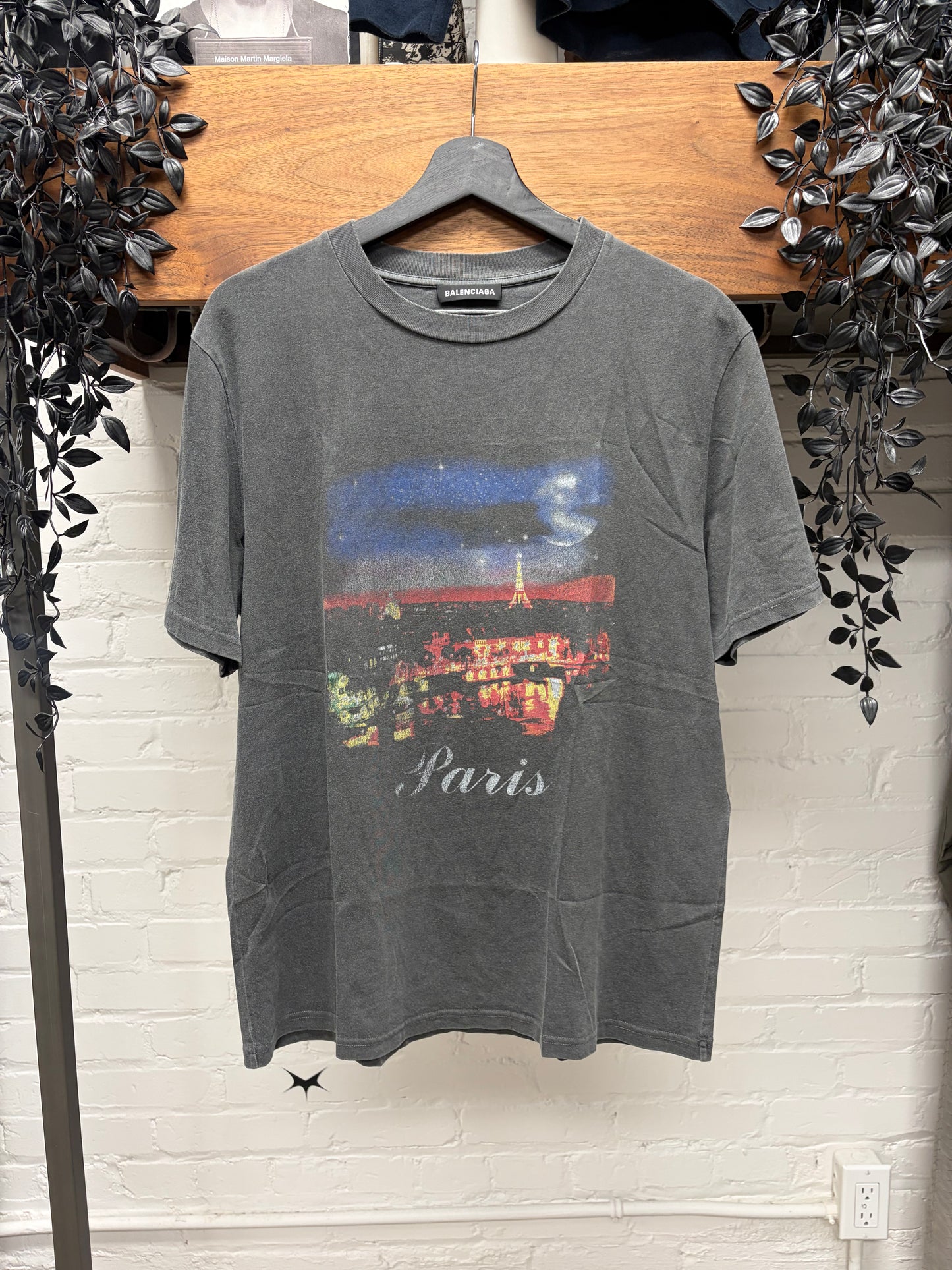 SS2017 Balenciaga ‘Paris Skyline’ Washed Black Cotton Graphic T-Shirt