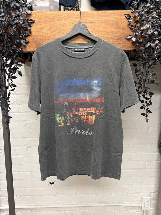 SS2017 Balenciaga ‘Paris Skyline’ Washed Black Cotton Graphic T-Shirt