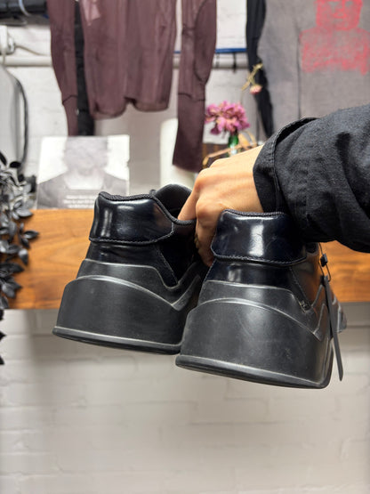 Prada ‘Stacked Sole’ Black Patent Leather Platform Low Top Sneakers