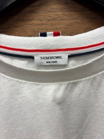 Thom Browne White ‘Side Seam Button’ Cotton Ringer T-Shirt