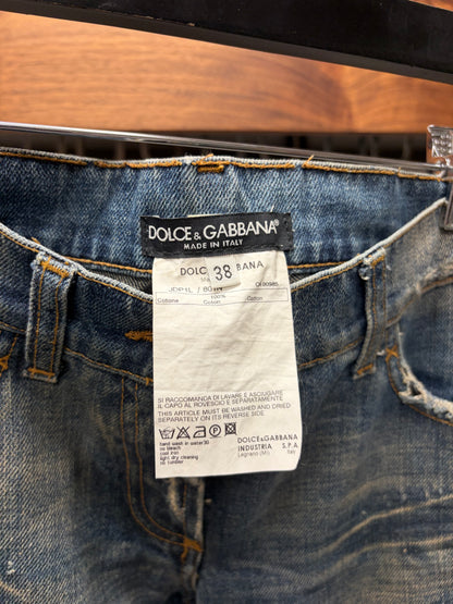 2000s Dolce & Gabbana Dirt Washed Blue Low Rise Denim