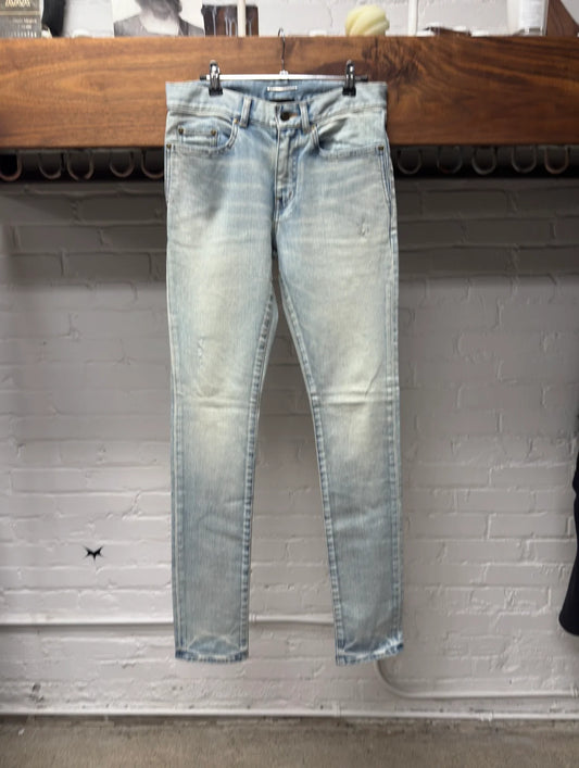 2021 Saint Laurent ‘D02’ Light Wash Distressed Skinny Jeans