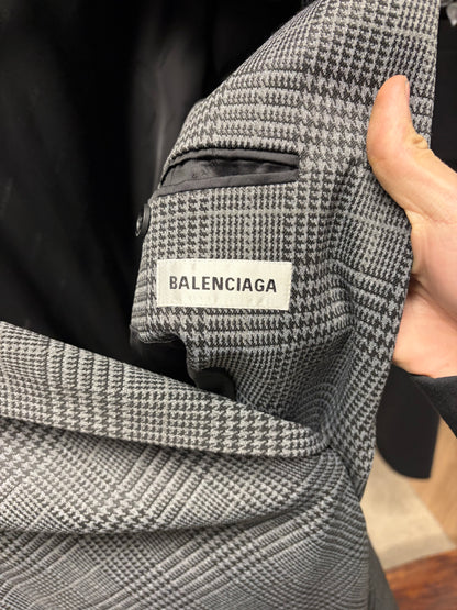 2020 Balenciaga ‘Houndstooth’ Grey Full Length Long Coat