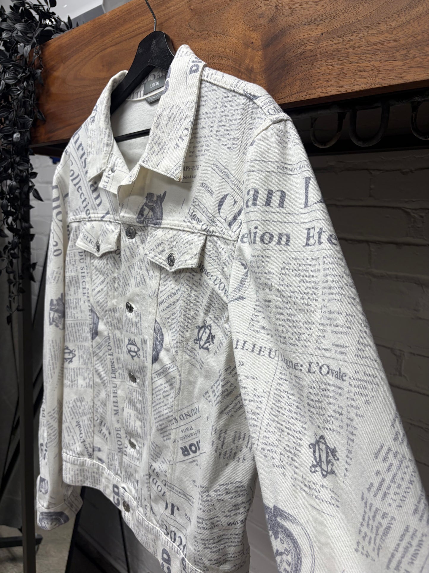 2020 Dior x Daniel Arsham ‘Newspaper Print’ Denim Trucker Jacket