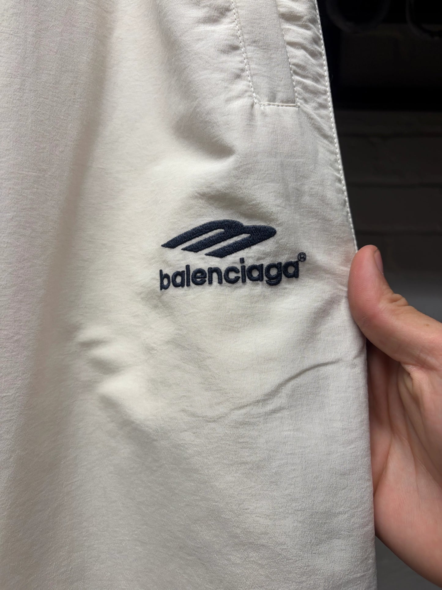 Balenciaga ‘3B Sports Logo’ White/Blue Wide Leg Track Pants