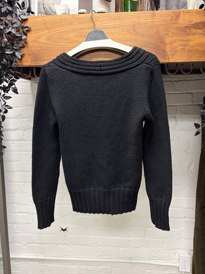 2000s Gucci ‘Plunge Neck’ Ribbed Black Wool Knit Sweater