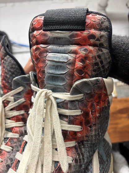 AW2022 Rick Owens ‘Strobe’ Genuine Python Leather ‘Geobasket’ High Top Sneakers