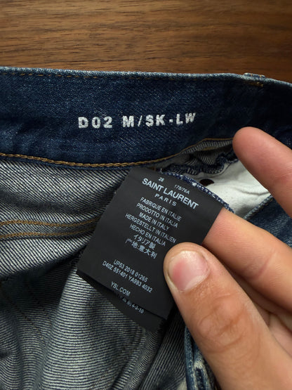 2018 Saint Laurent ‘D02’ Distressed Blue Skinny Jeans
