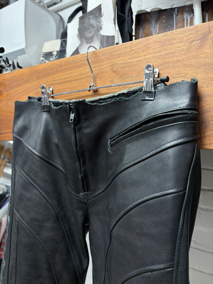 AW2024 Balenciaga ‘Low Waisted’ Unfinished Waistband Black Leather Motorcycle Pants