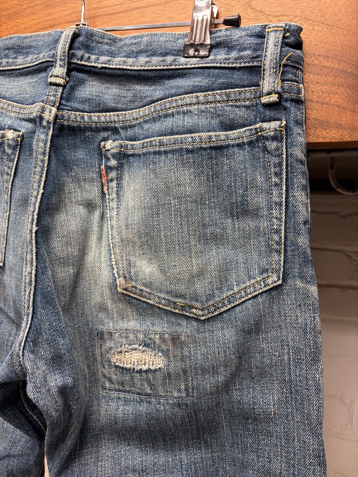 Kapital ‘Sashiko Repaired’ Low Rise Dark Wash Blue Flared Denim
