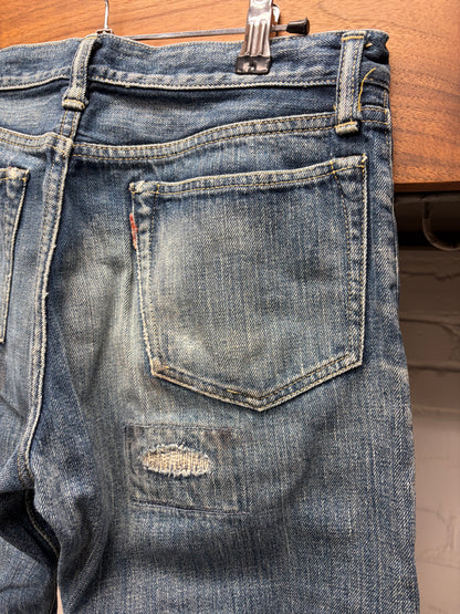 Kapital ‘Sashiko Repaired’ Low Rise Dark Wash Blue Flared Denim