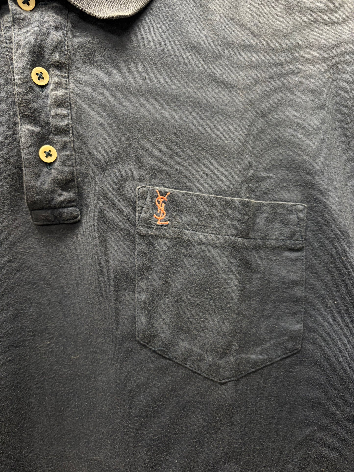 Vintage Yves Saint Laurent ‘YSL’ Blue/Pink Embroidered Logo Polo