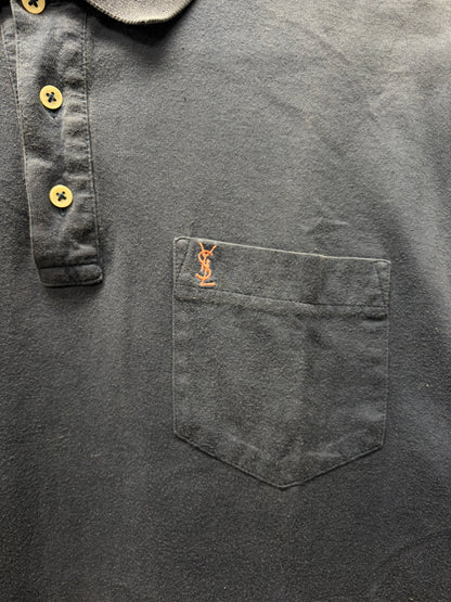 Vintage Yves Saint Laurent ‘YSL’ Blue/Pink Embroidered Logo Polo