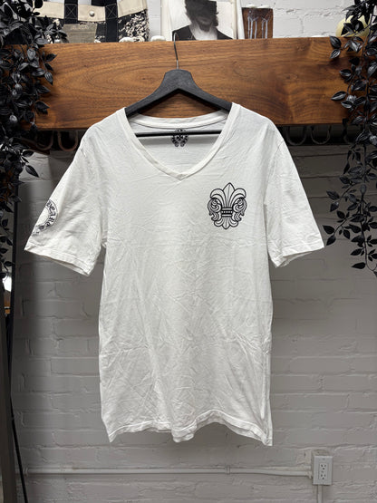 Chrome Hearts ‘Fleur de Lis’ V-Neck White Graphic T-Shirt