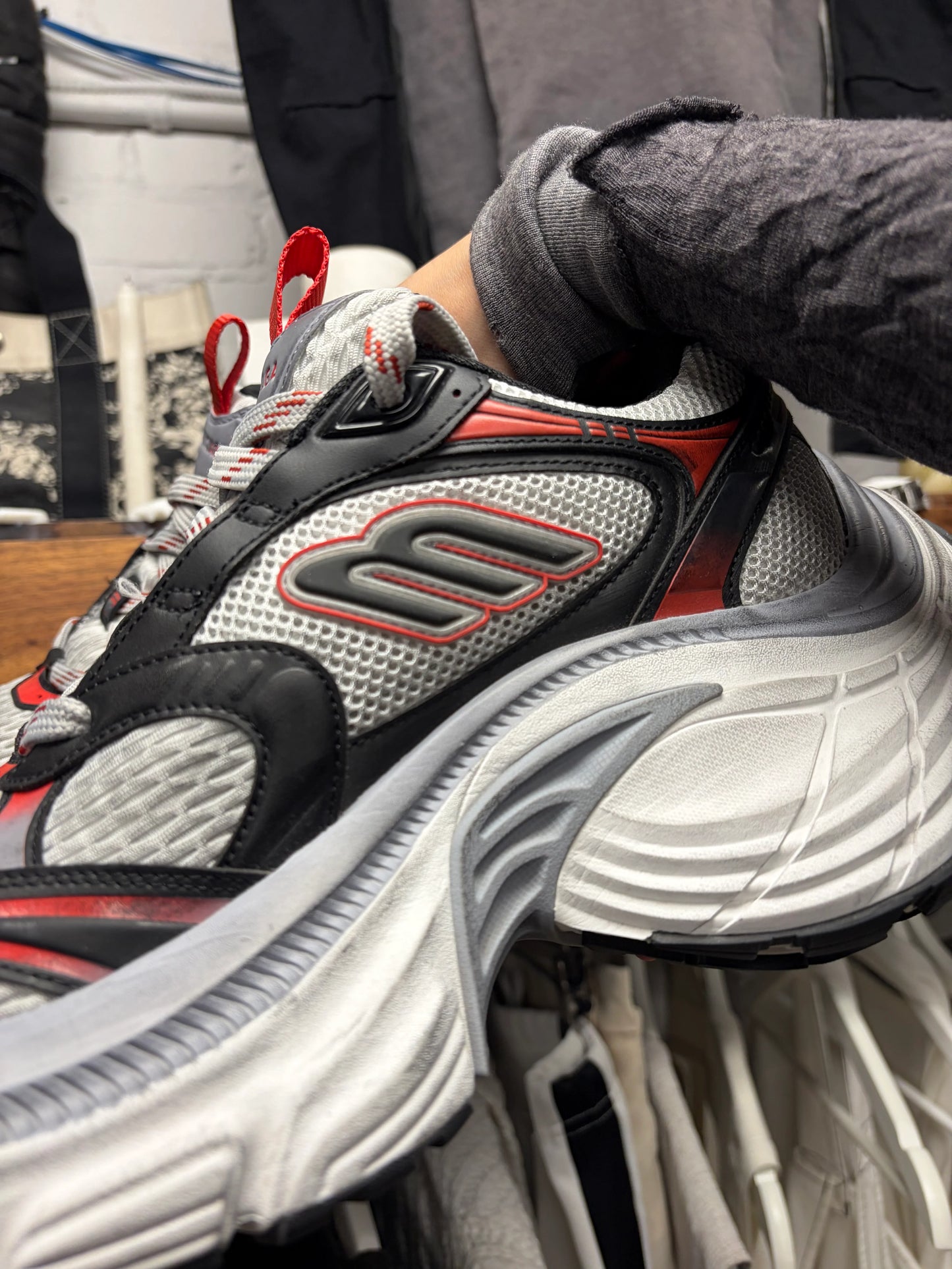Balenciaga 10XL ‘Worn Out’ Grey/Red Platform Sneakers