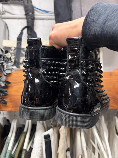 Christian Louboutin ‘Louis Spikes’ Black Patent Leather Red Bottom Sneakers
