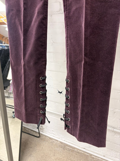 Yves Saint Laurent Rive Gauche Oxblood Red Lace Up Velour Trousers