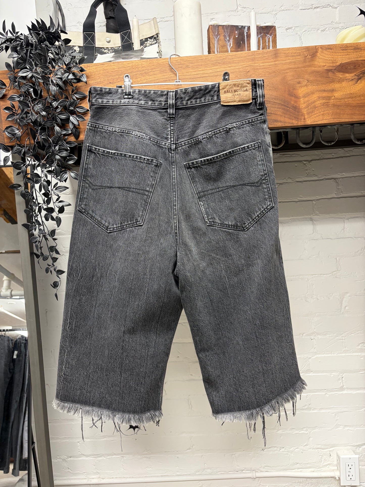 2020 Balenciaga Over Knee Length Distressed Grey Raw Hem Denim Shorts
