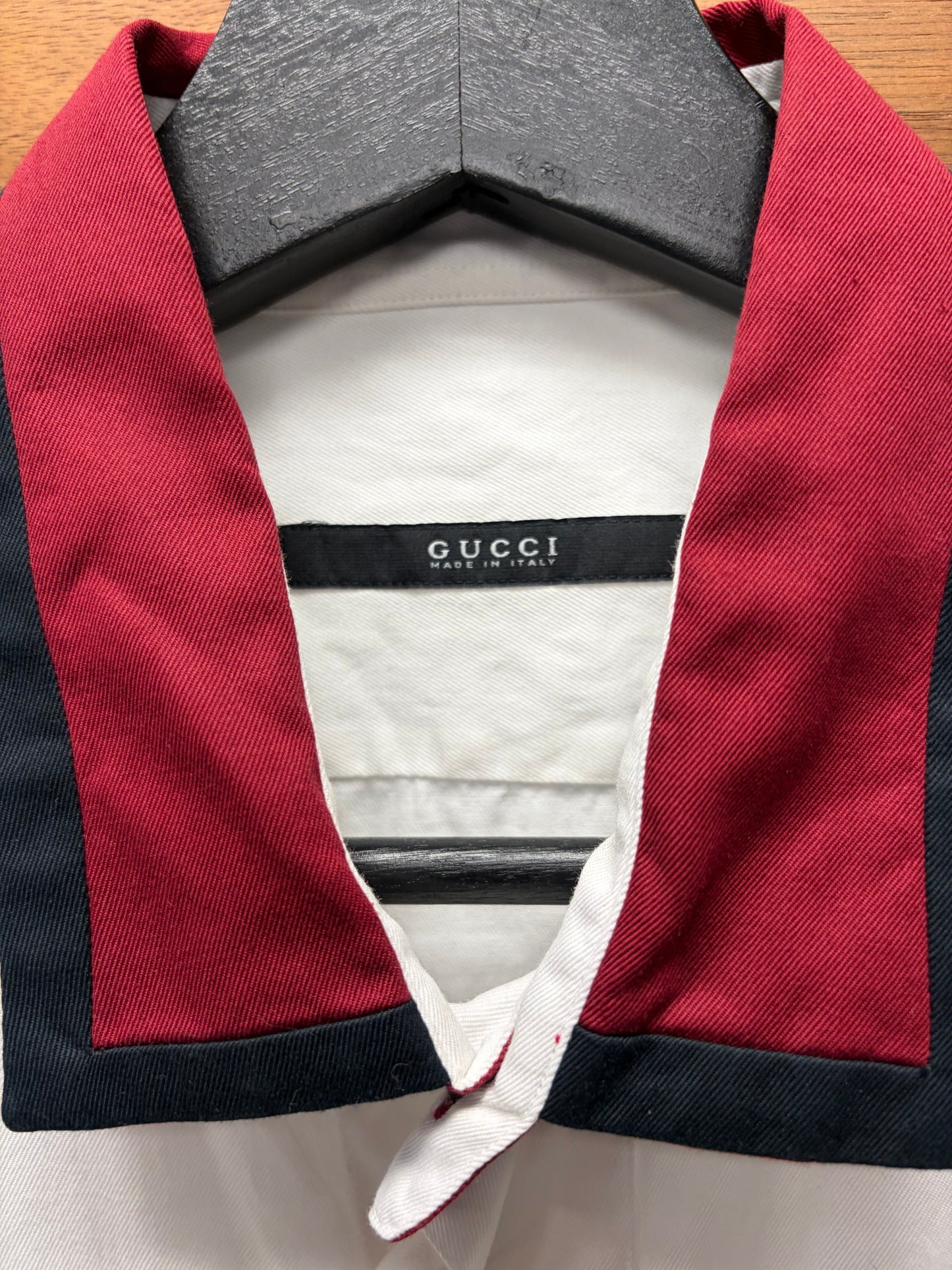 AW2008 Gucci by Frida Giannini Military Inspired Red/Navy Epaulette Detailed Button Up Shirt