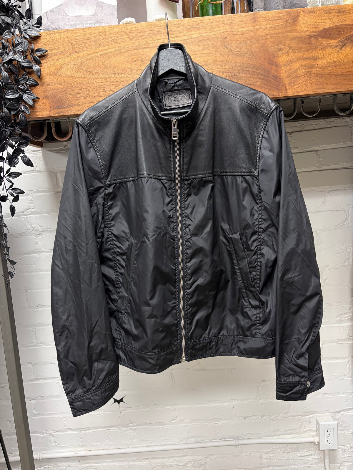 Prada Black Lambskin Leather/Nylon Hybrid Jacket