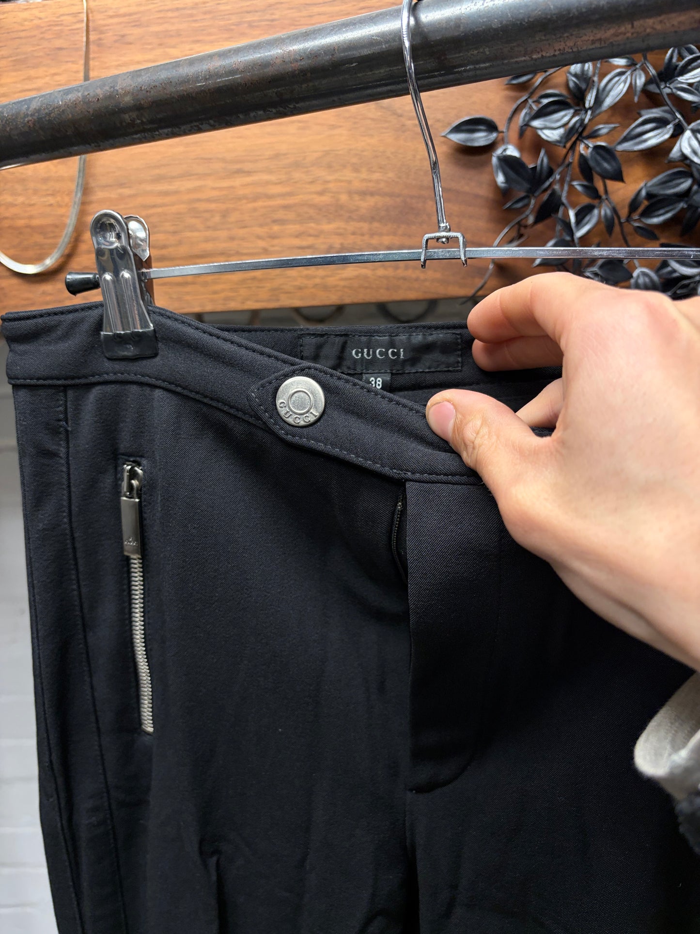 Vintage Gucci Flared Zip-Leg Opening Black Nylon Trousers