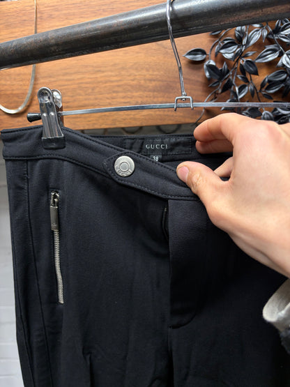Vintage Gucci Flared Zip-Leg Opening Black Nylon Trousers